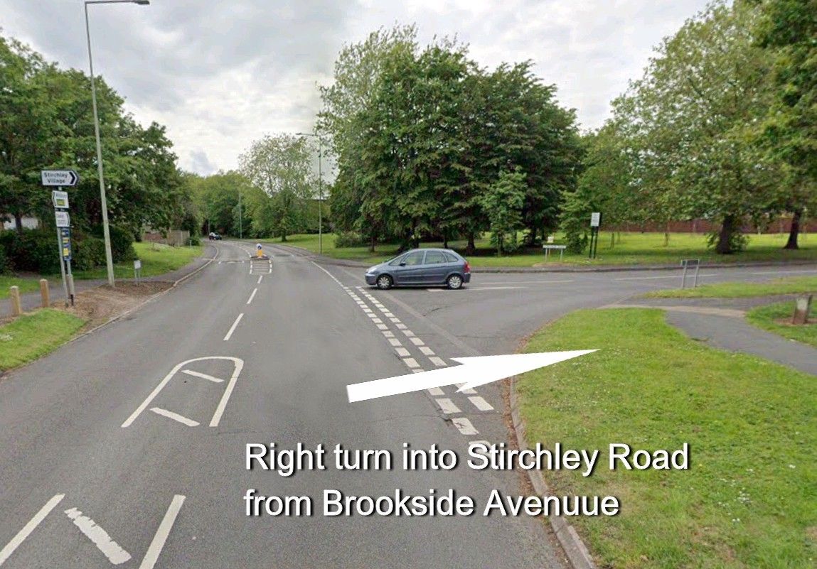 Right turn into Stirchley Road